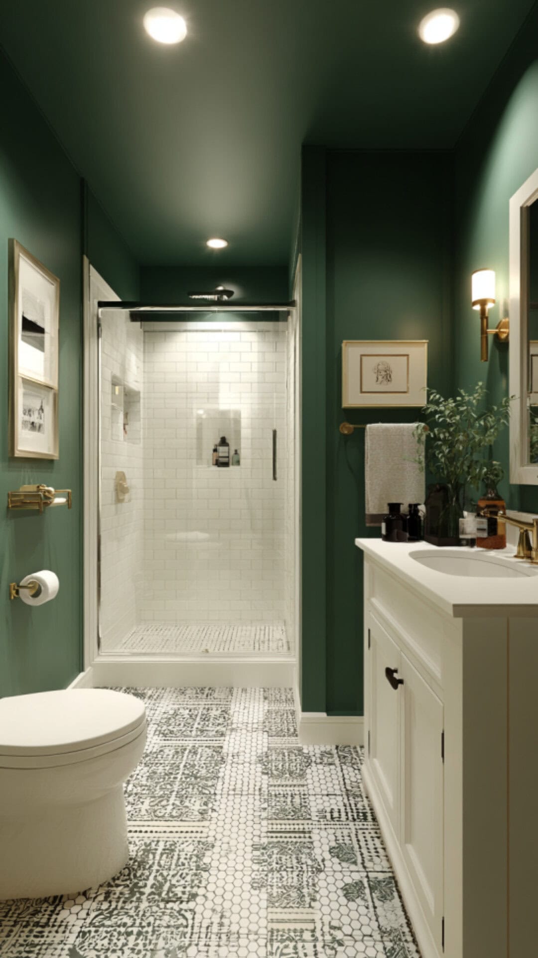 Dark Green and White Bathroom Look