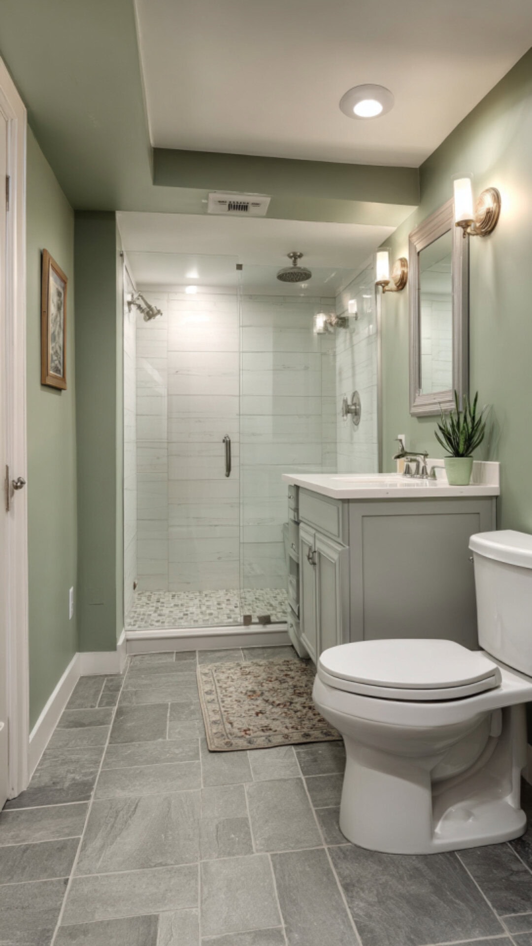Grey and Sage Green Bathroom Blend