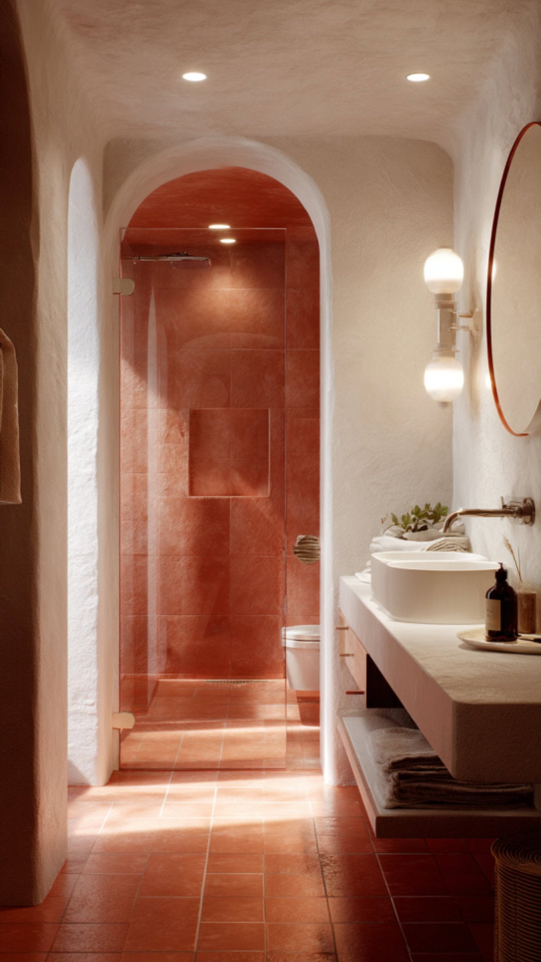 Terracotta and White Bathroom