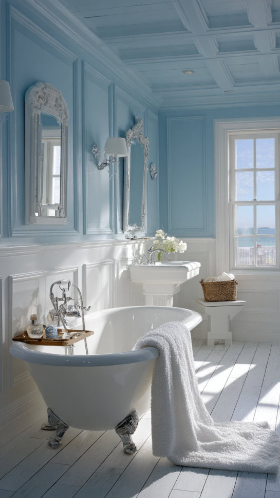 4. White Wainscoting Bathroom with Coastal Charm