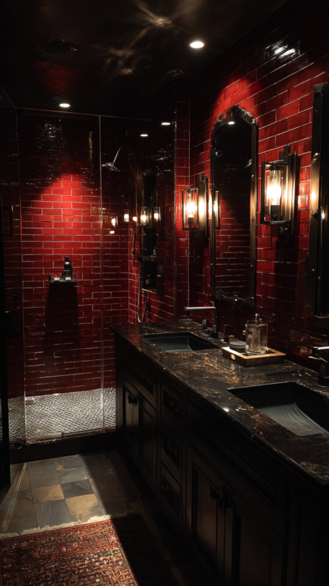 4. Black and Red Bathroom for Striking Drama
