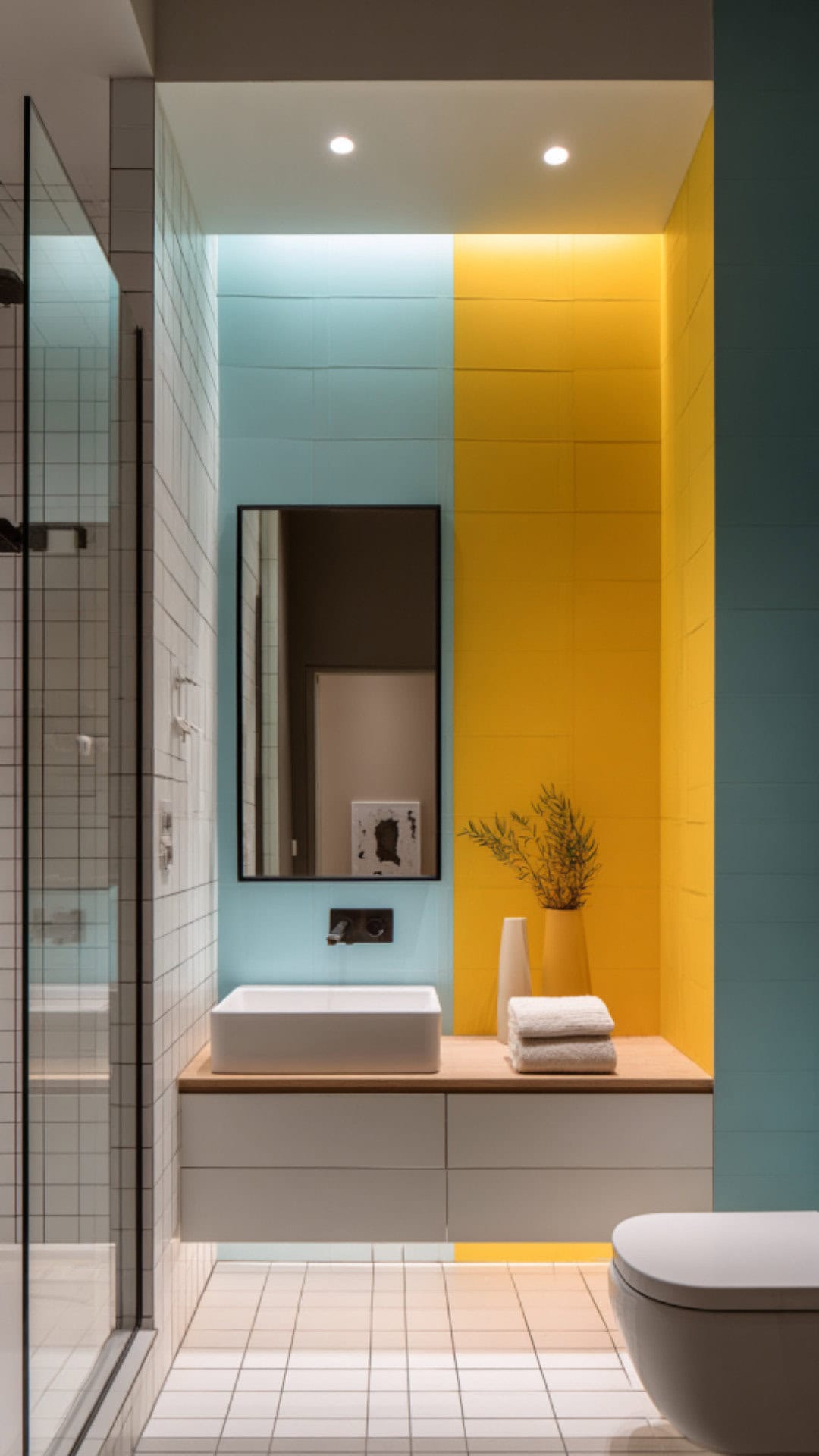 4. Minimalist Colorful Bathroom with Subtle Pops
