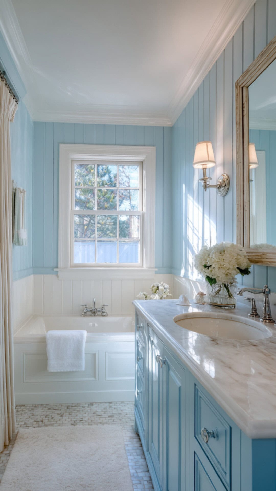 4. Blue Beadboard Bathroom for Relaxing Charm