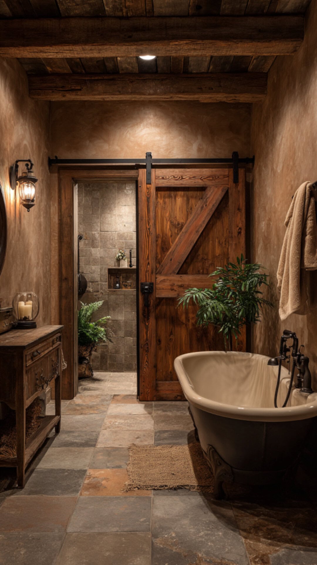 4. Barn Door Bathroom Entrance with Rustic Charm