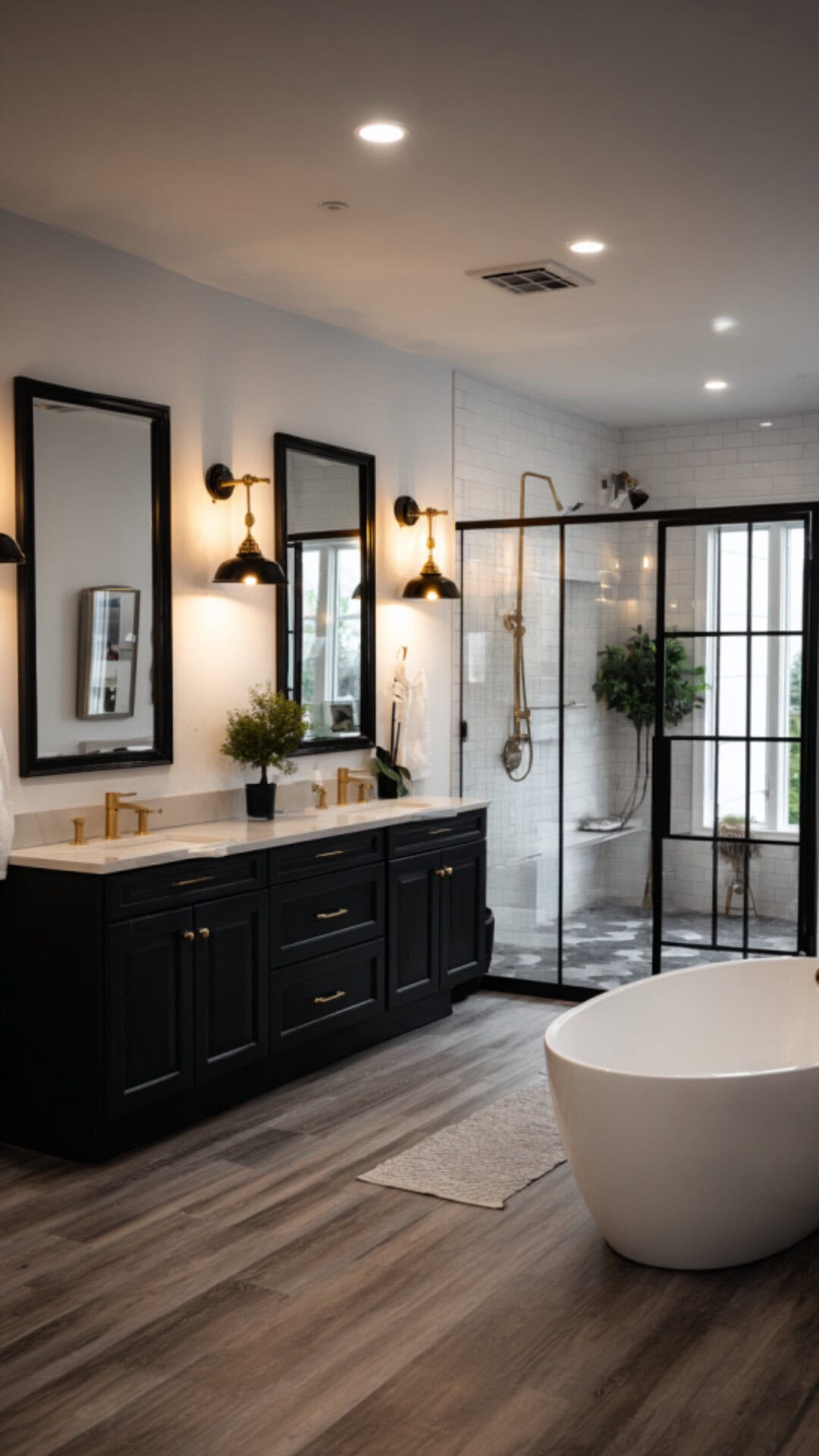 4. Black Double Vanity Bathroom with Bold Contrast