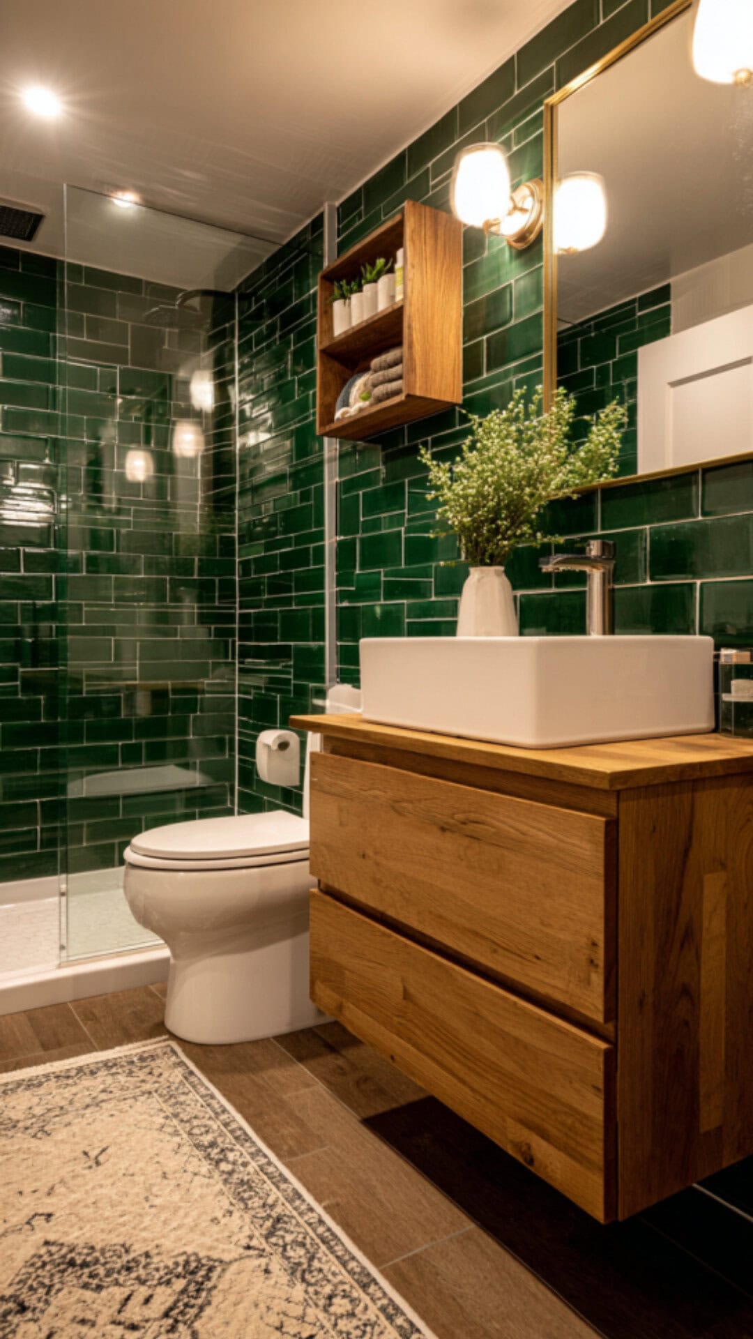 Emerald Green Subway Tile Bathroom