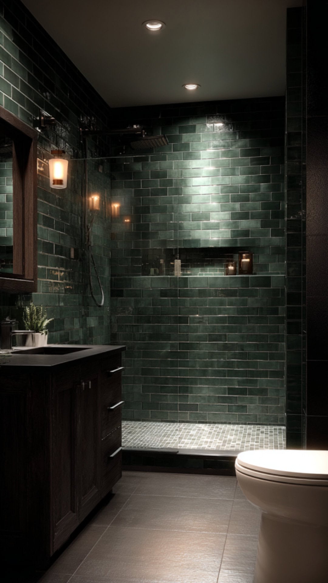 Moody Dark Green Bathroom Vibe