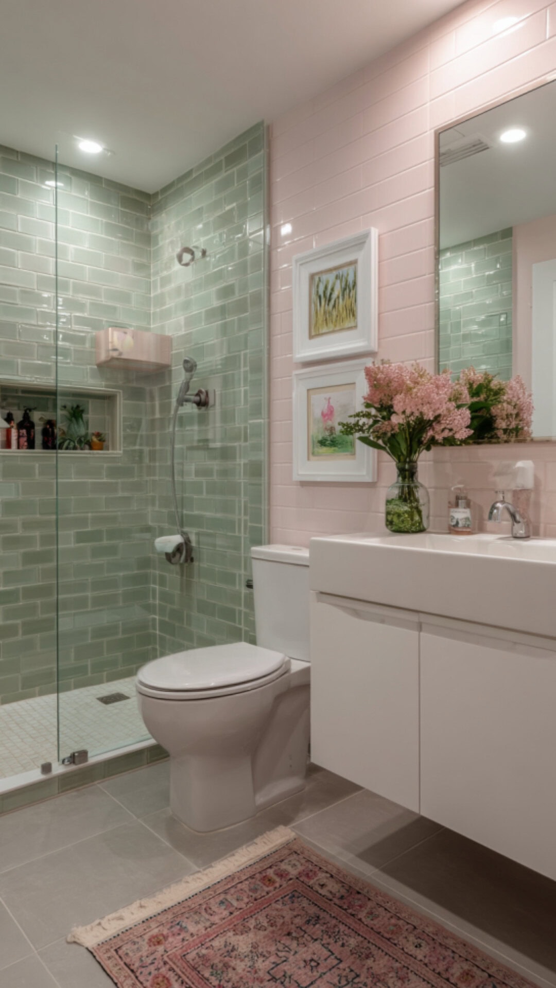 Pink and Sage Green Bathroom Idea