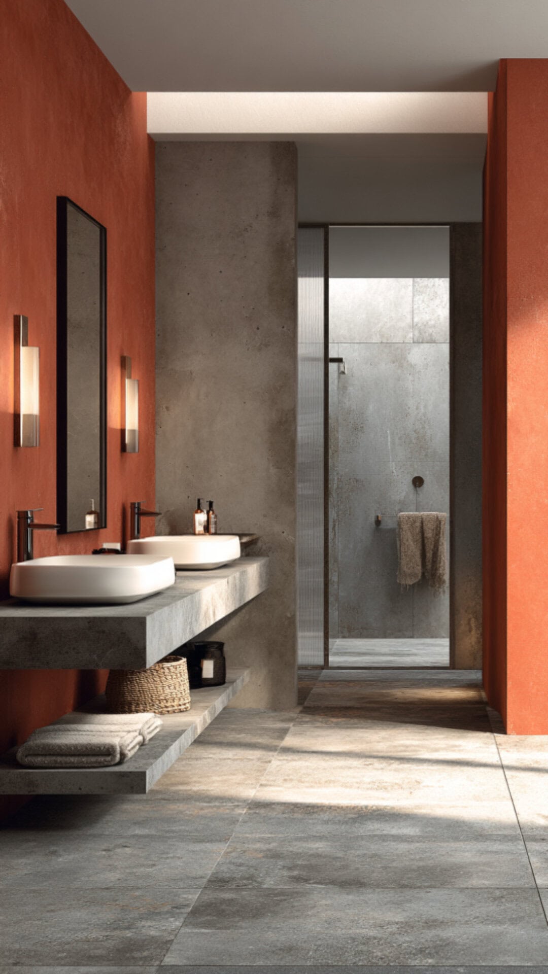 Terracotta and Grey Bathroom