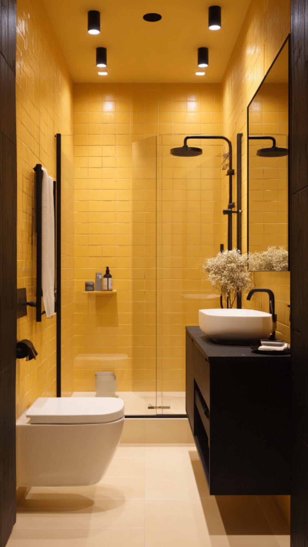 Yellow and Black Bathroom