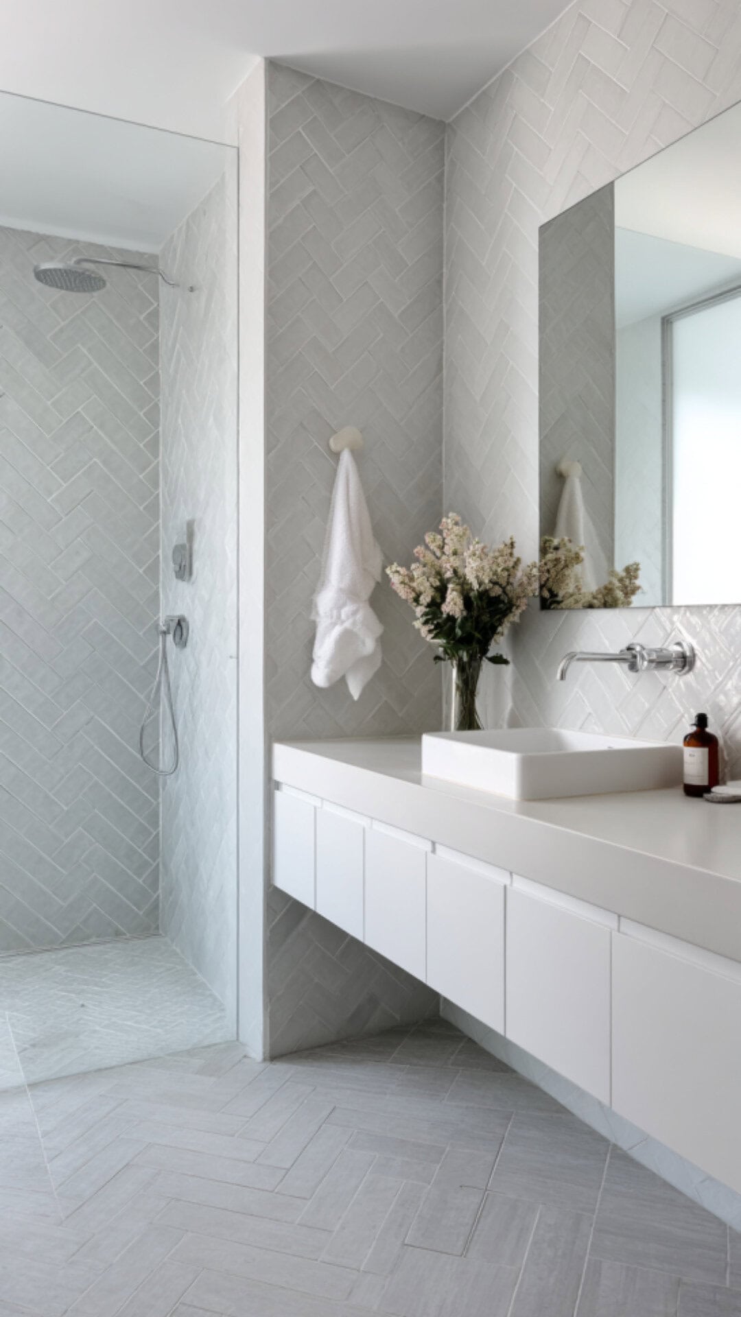 Herringbone Tile Bathroom Grey