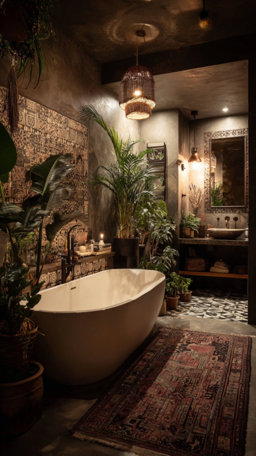 5. Bohemian Funky Bathroom with Layered Textures