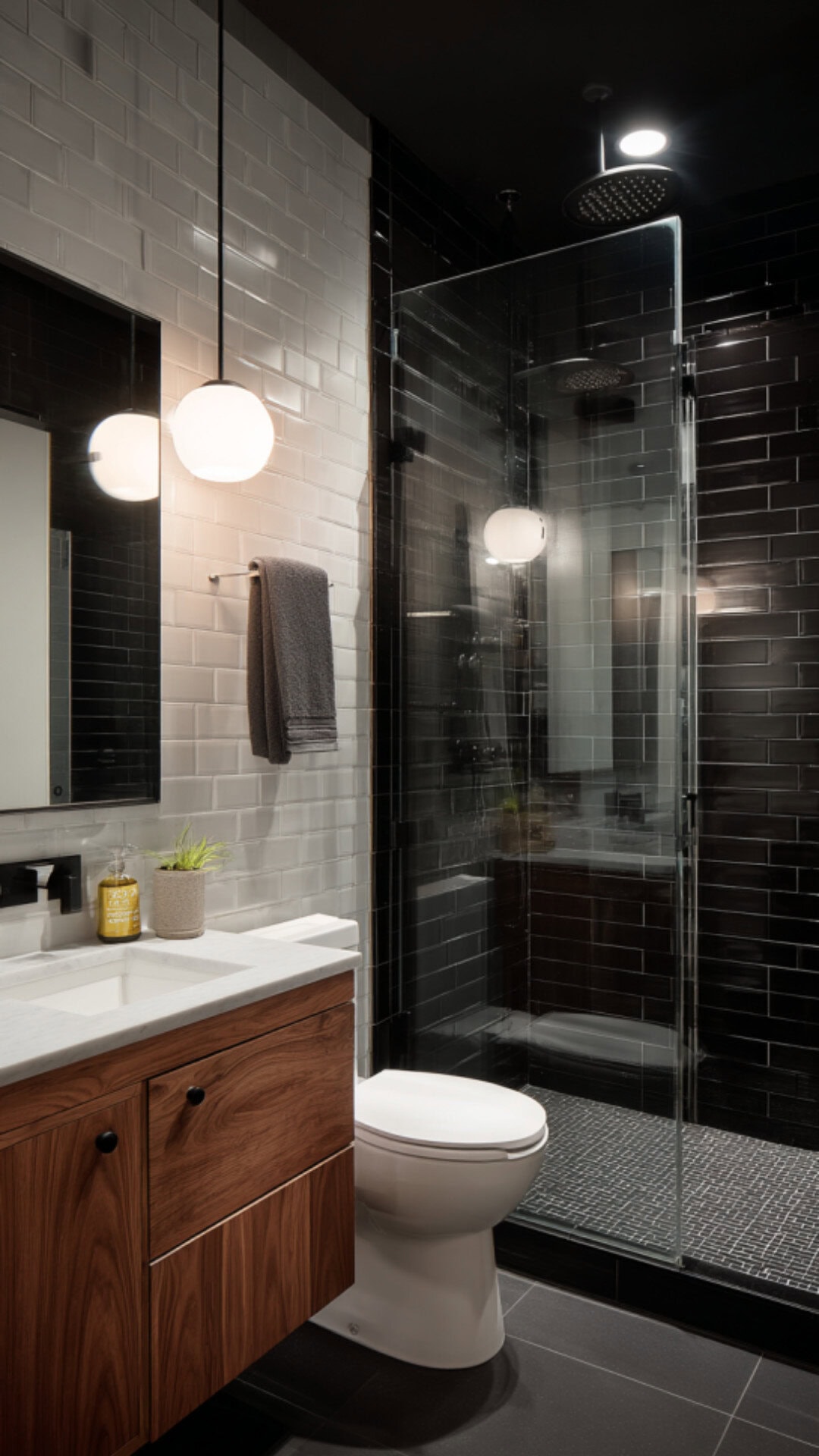 5. Black Subway Tile Bathroom