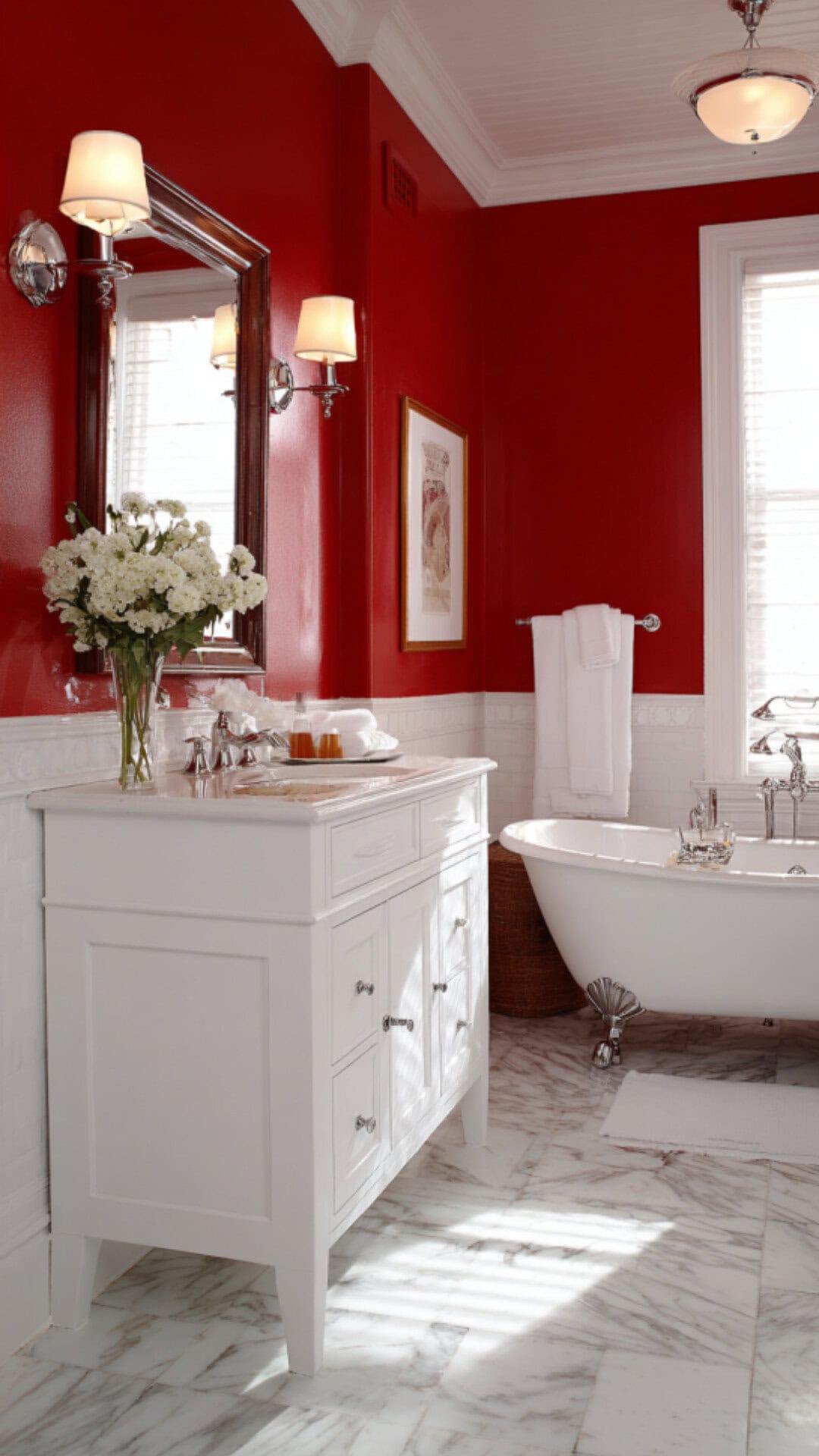 5. Red and White Bathroom for Classic Contrast