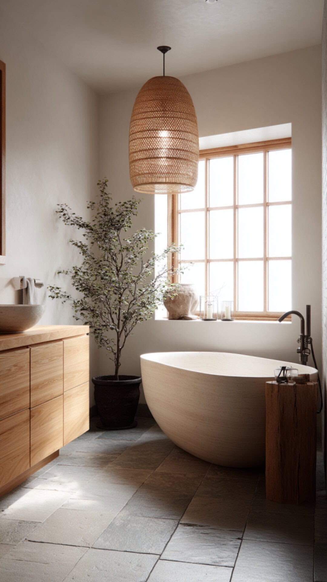 5. Scandinavian-Japanese Bathroom with Minimal Harmony