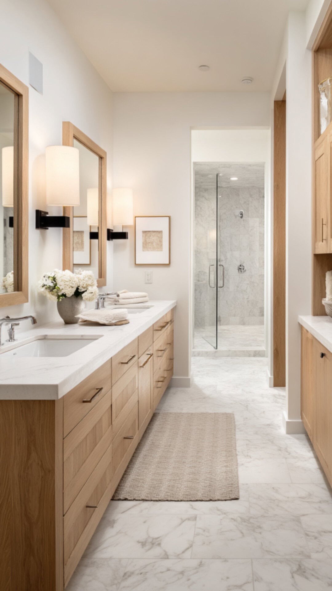 5. Long Double Sink Vanity Bathroom with Expansive Layout