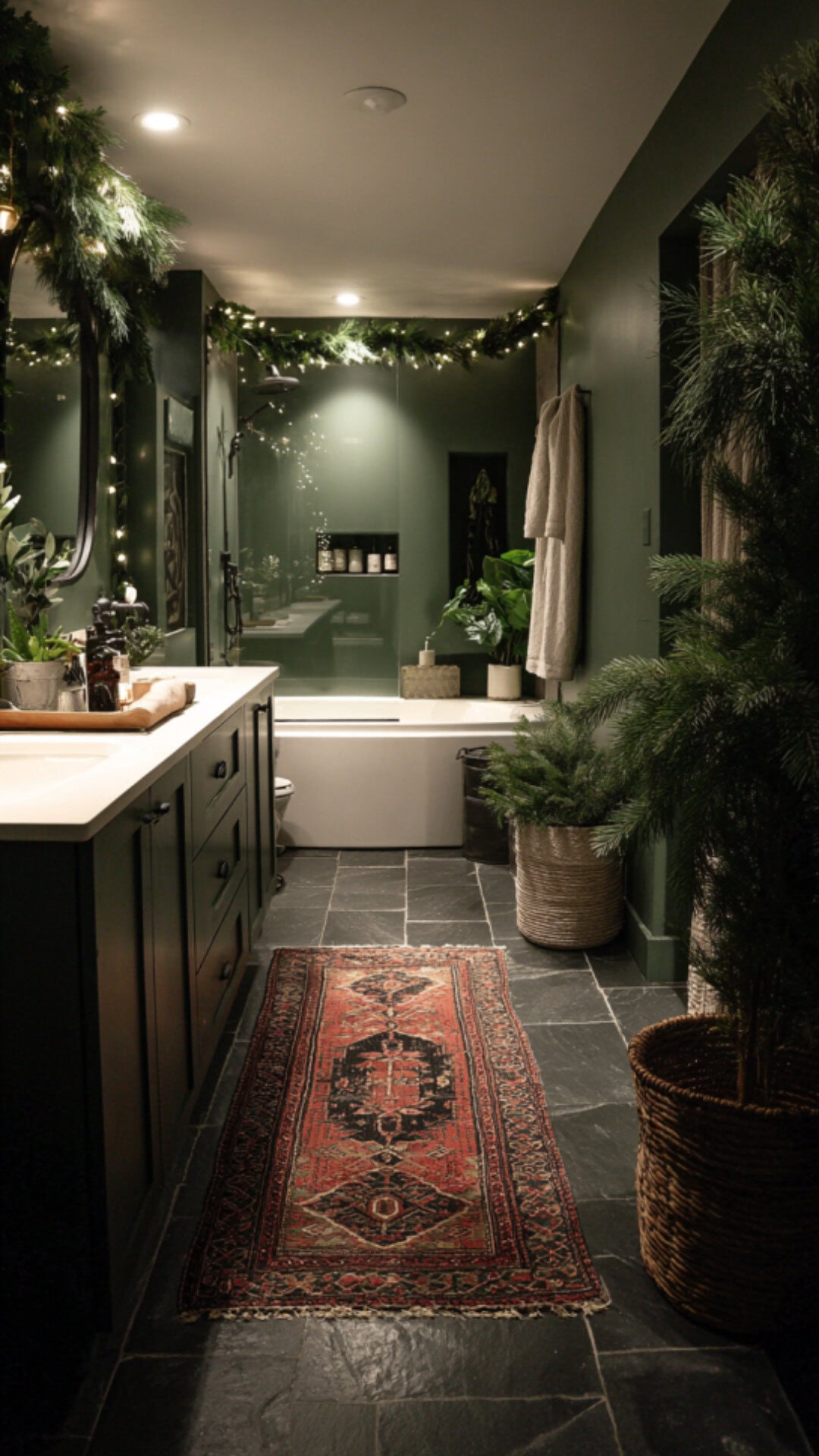 5. Green Christmas Bathroom Decor for Natural Festivity