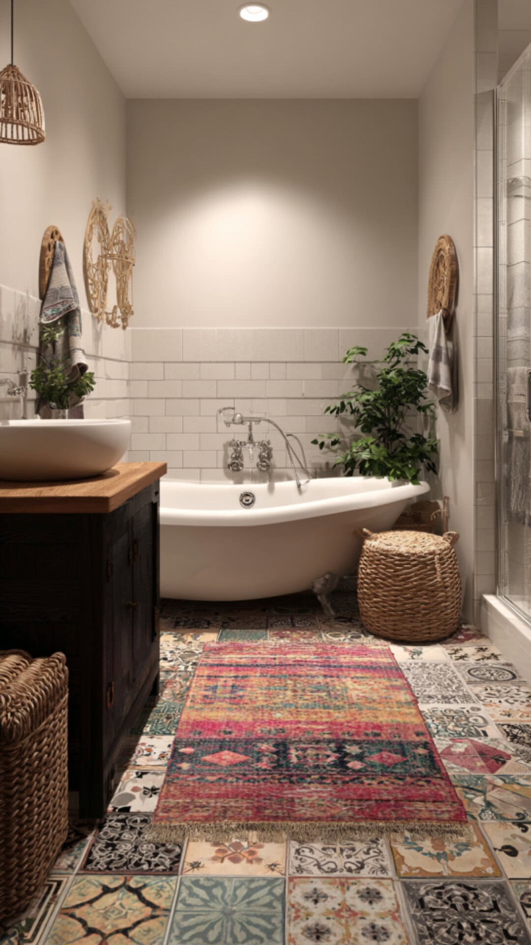 5. Boho Clawfoot Tub Bathroom with Eclectic Vibes