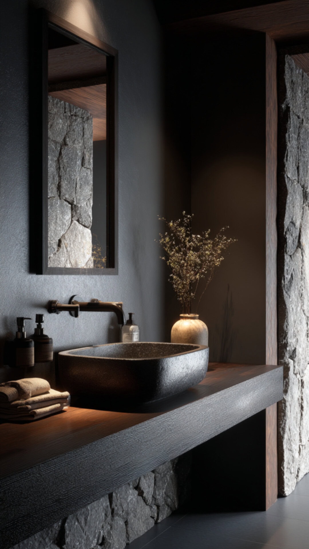 5. Dark Powder Bathroom with Rich Atmosphere