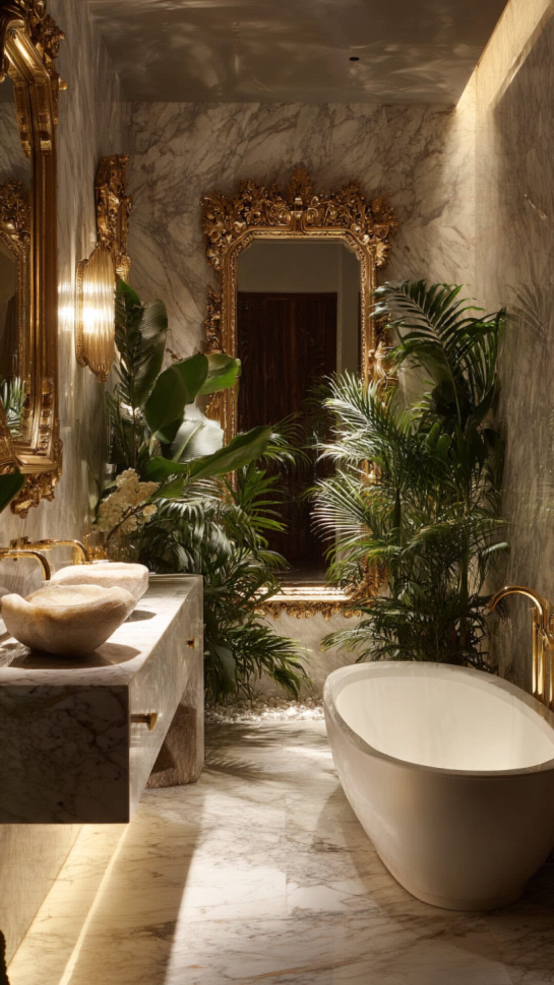 5. Luxury Tropical Bathroom with Spa-Like Details