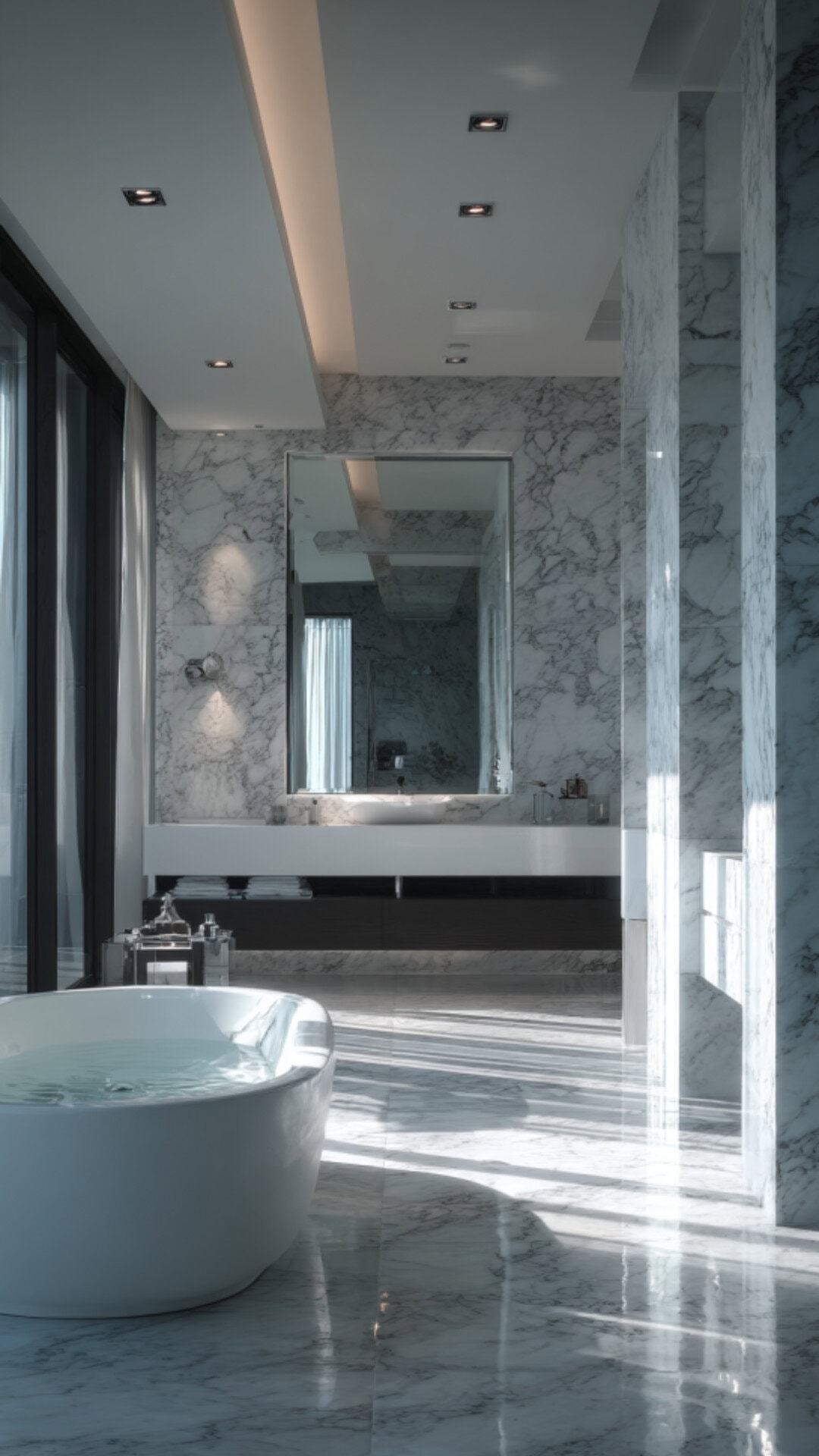 5. White Stone Bathroom with Crisp Purity