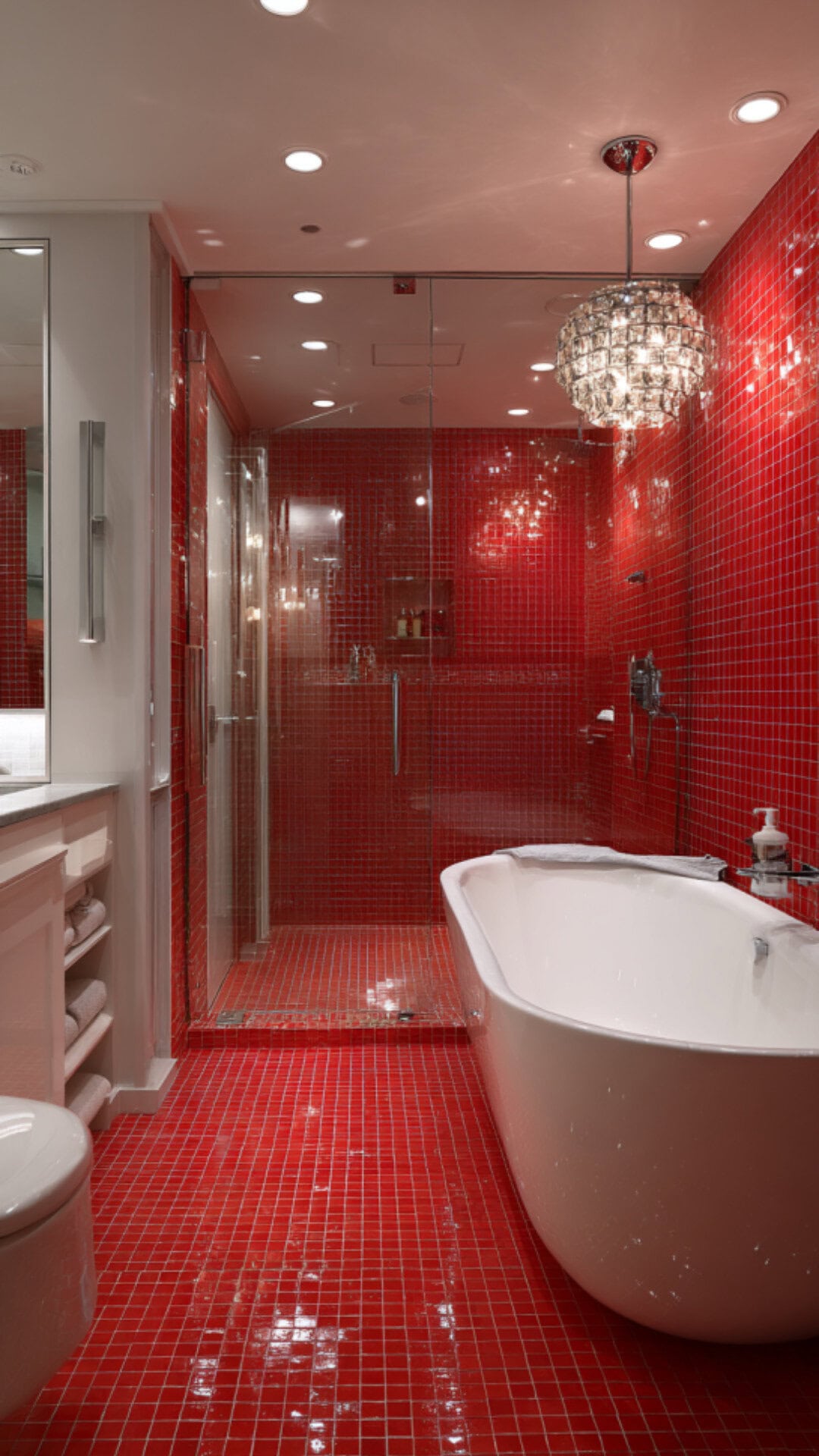 5. Red Tiled Bathroom with Bold Personality