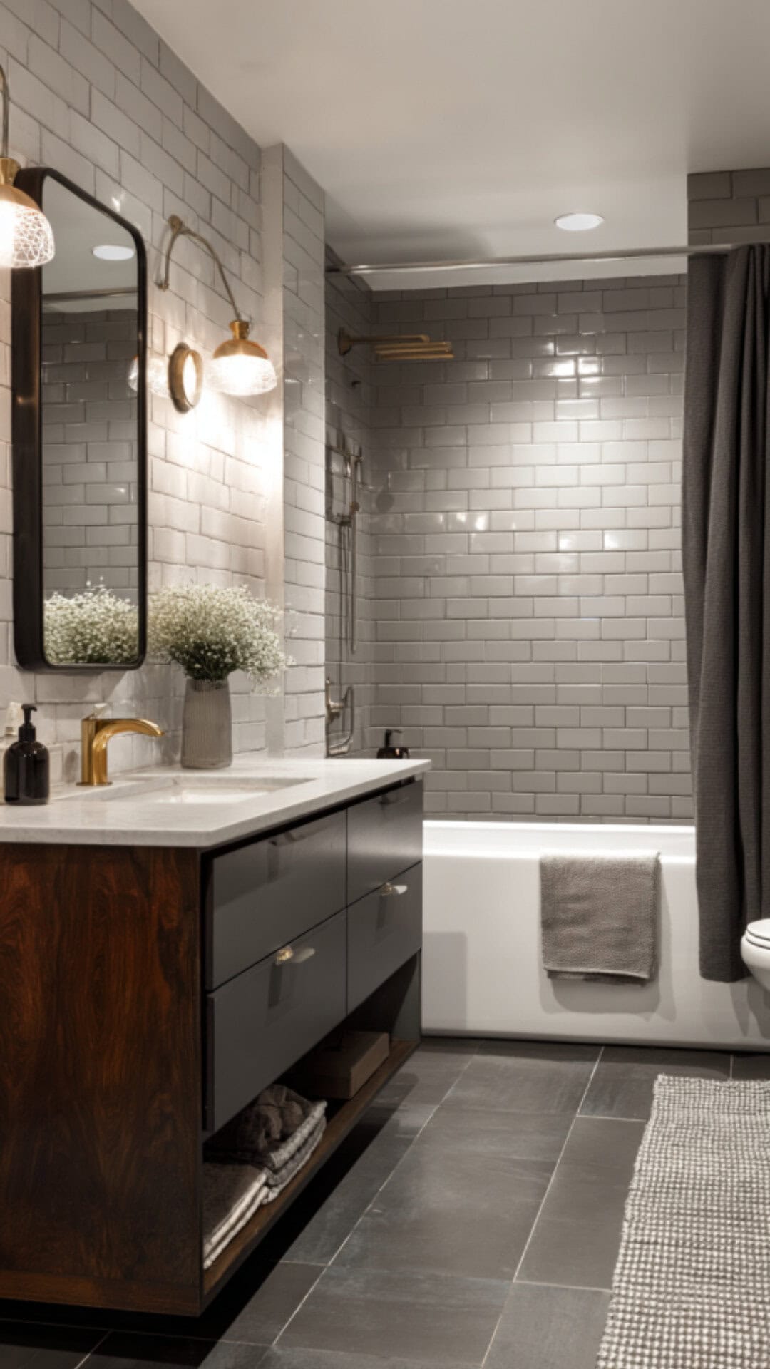 6. Grey Subway Tile Bathroom