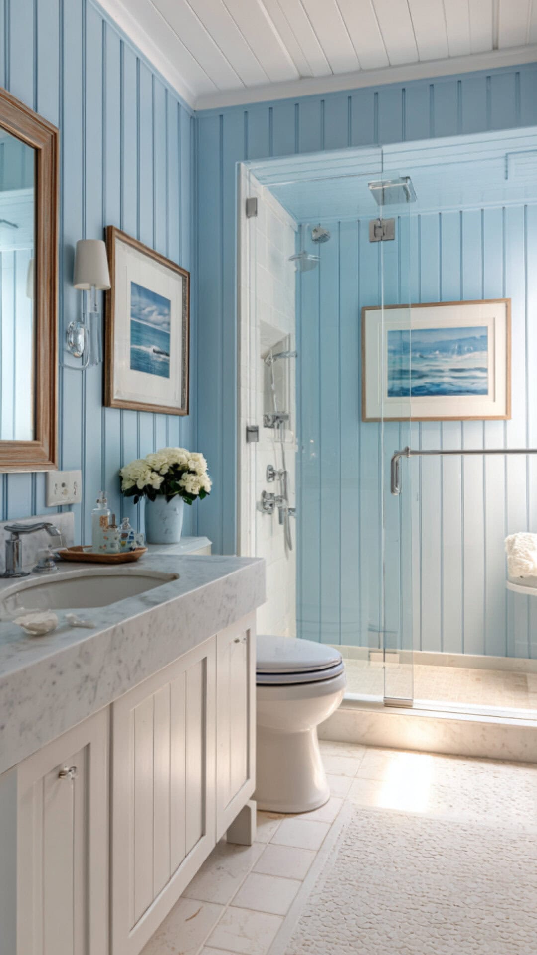 6. Blue Shiplap Bathroom with Coastal Feel