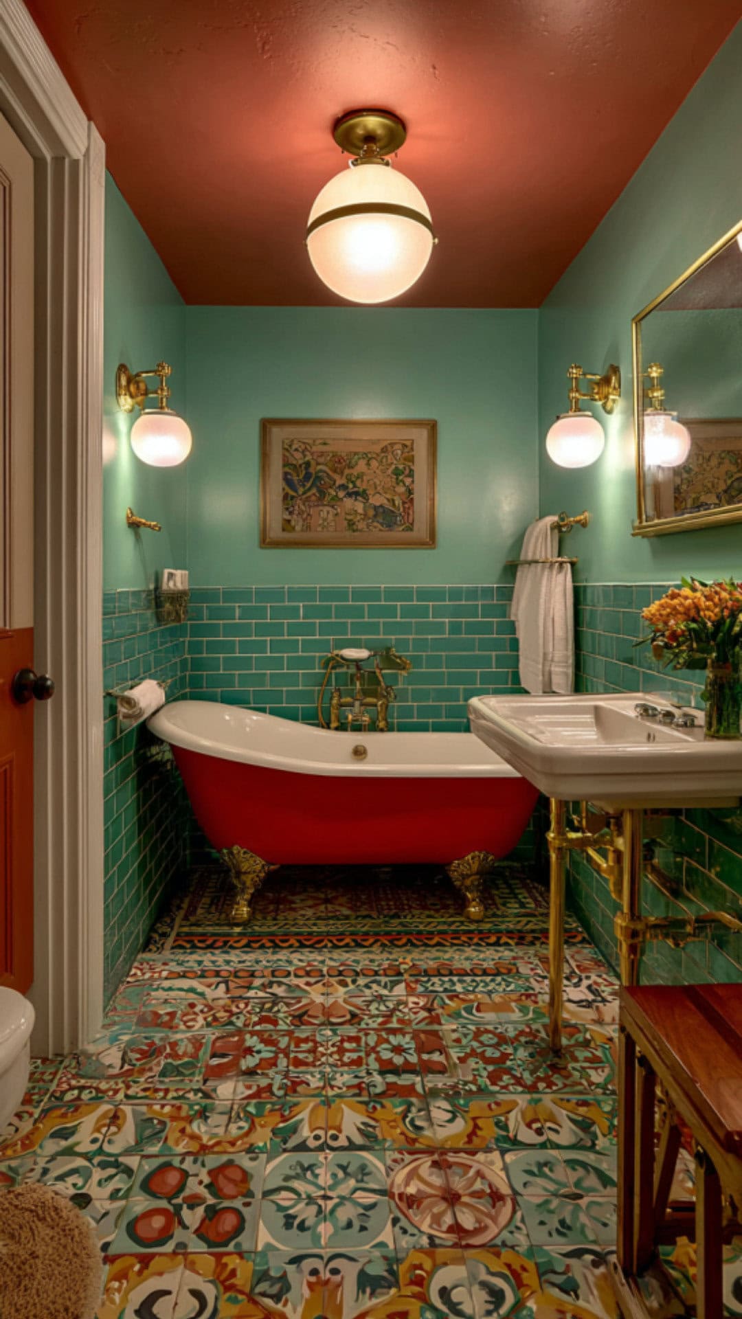 6. Vintage Colorful Bathroom for Nostalgic Charm
