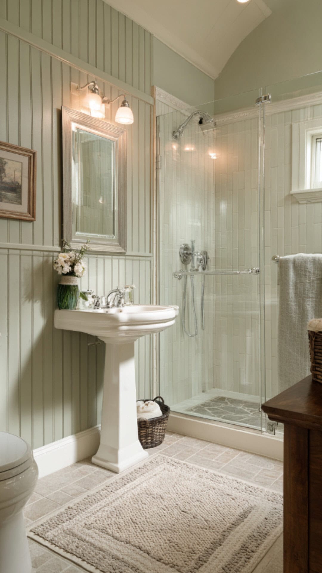 6. Sage Green Beadboard Bathroom for Soft Serenity
