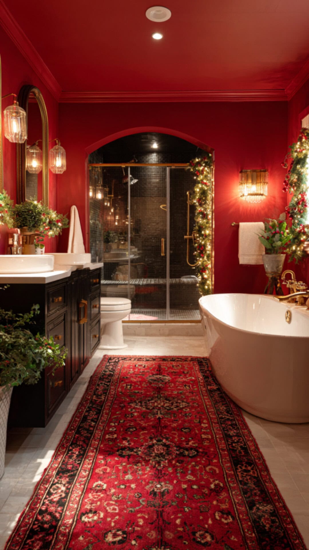 6. Red Christmas Bathroom with Classic Cheer