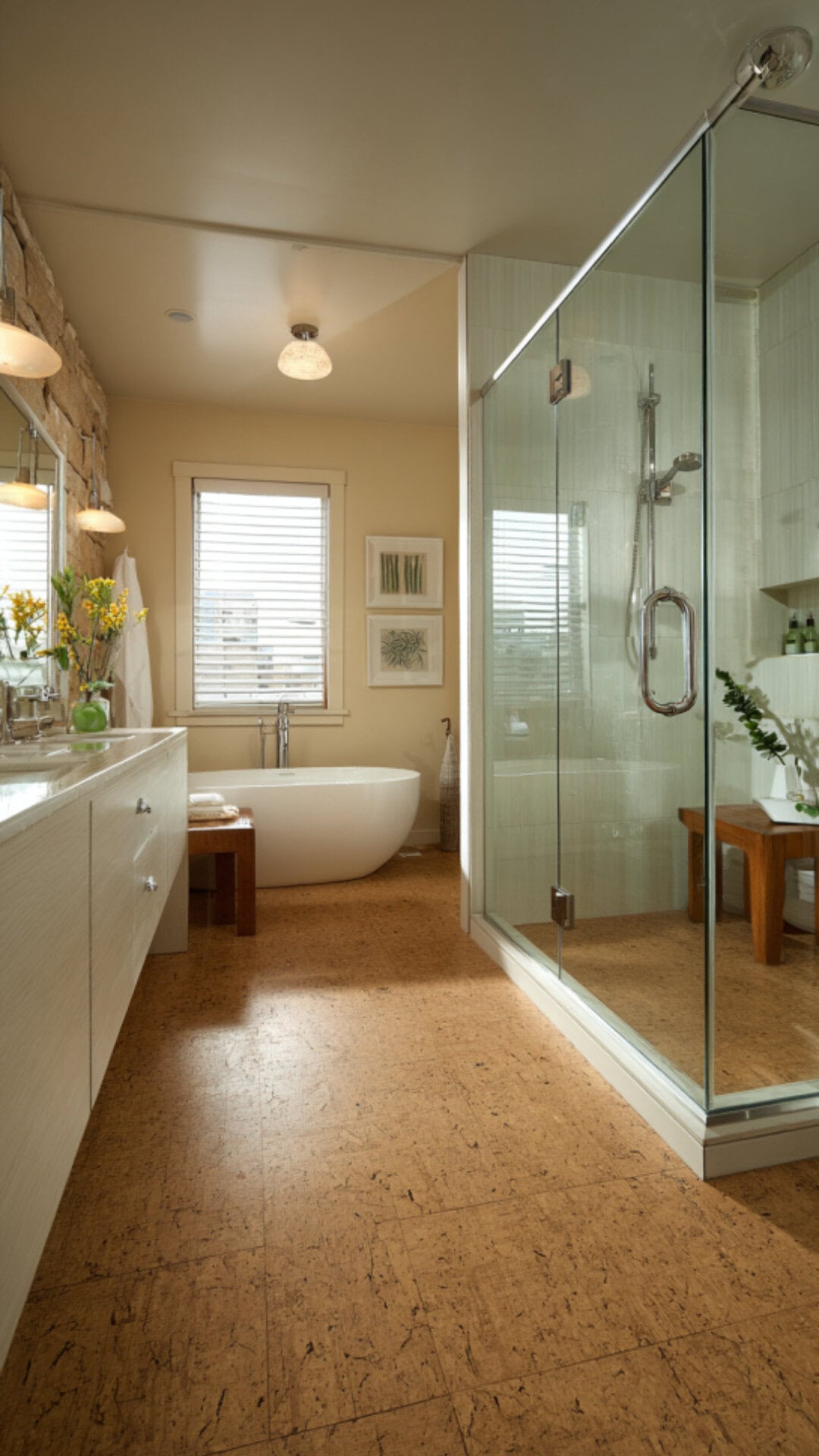 6. Bathroom with Cork Flooring for Comfort and Warmth