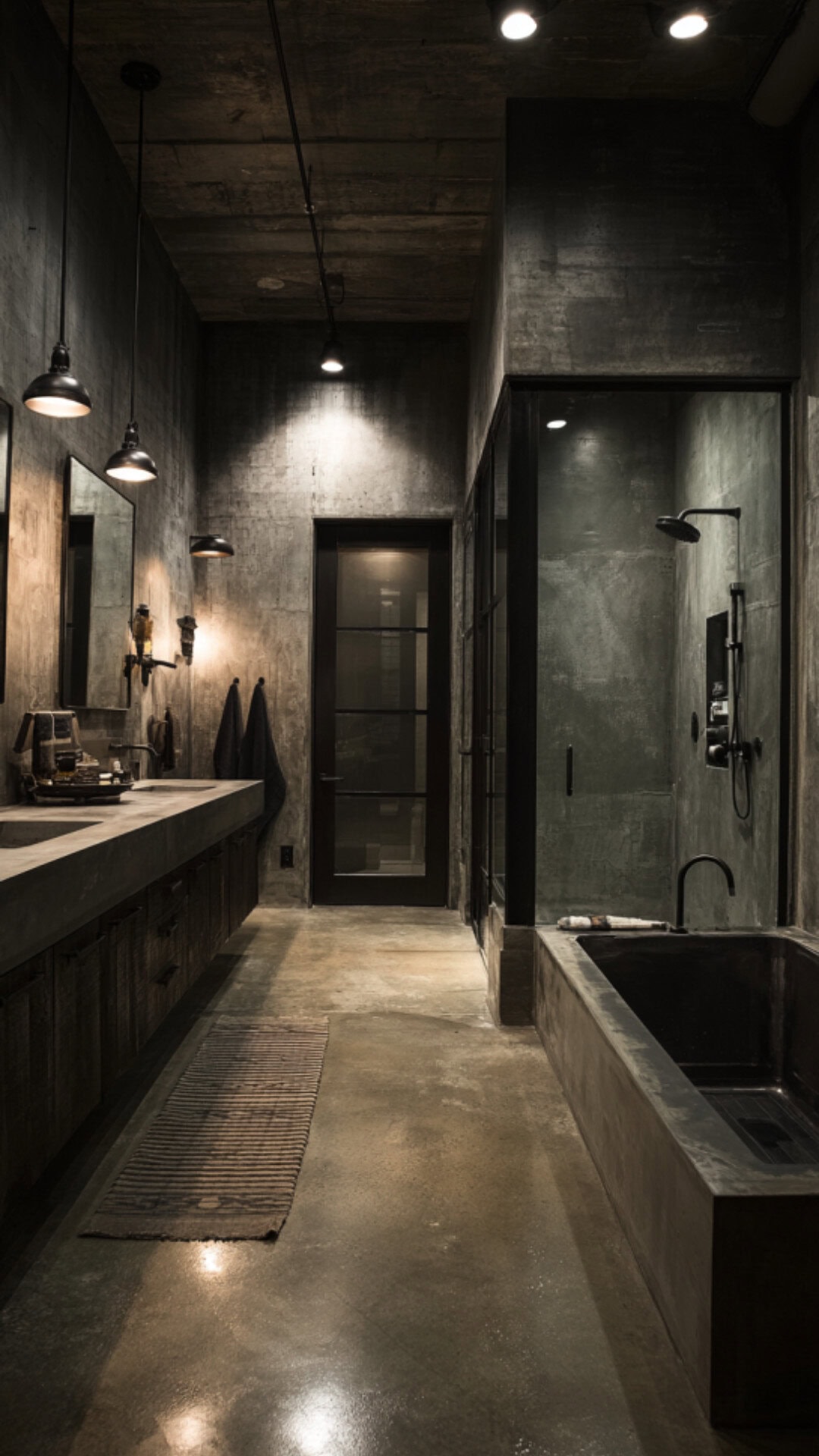 6. Dark Industrial Bathroom with Moody Character