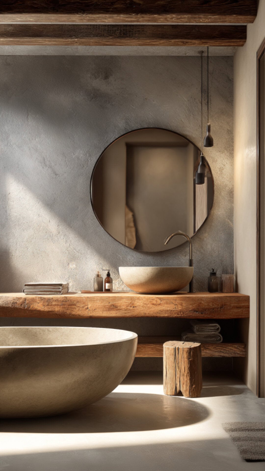 6. Beige and Concrete Bathroom with Subtle Warmth