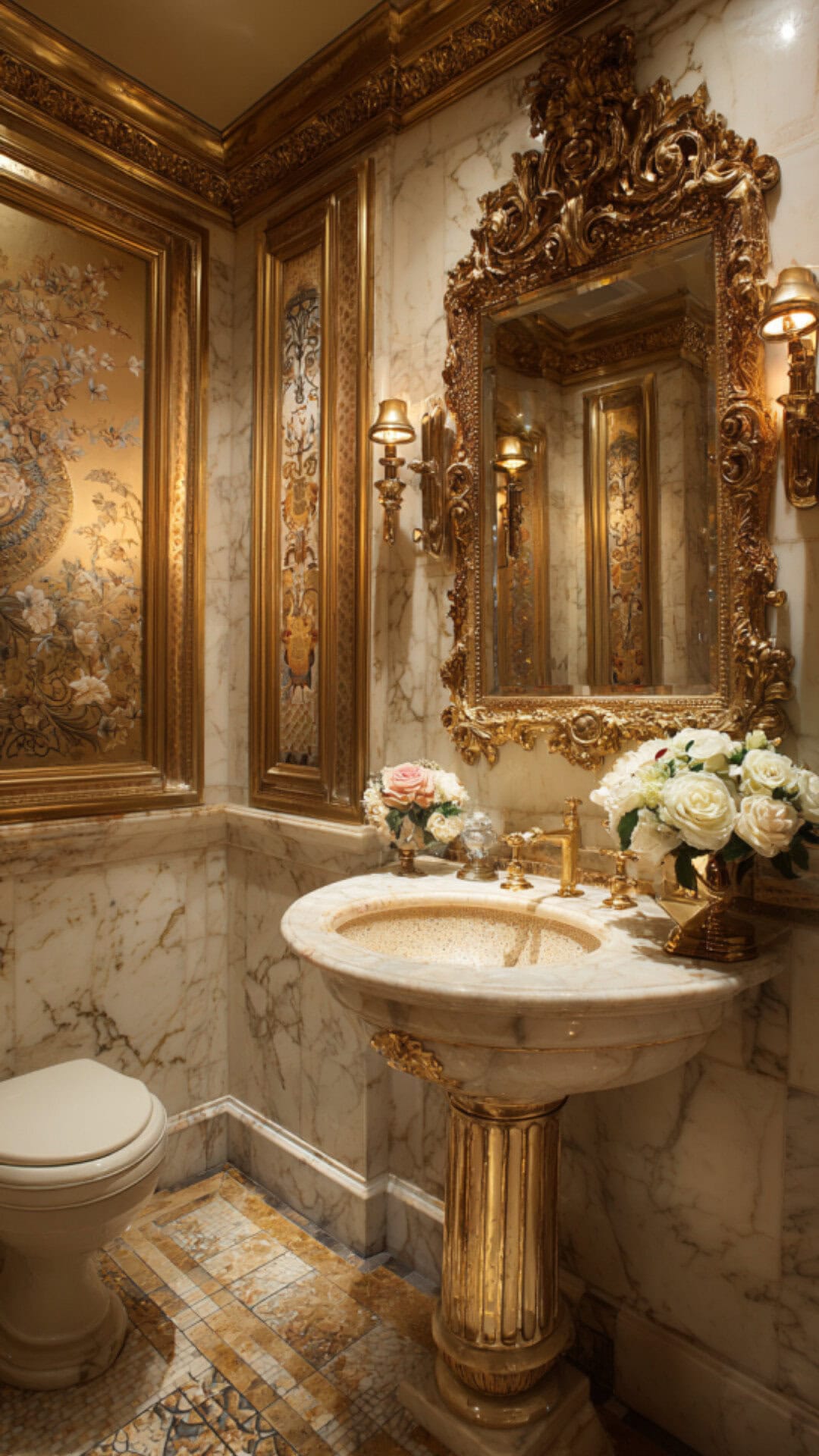 6. Luxury Powder Bathroom with Glamorous Details
