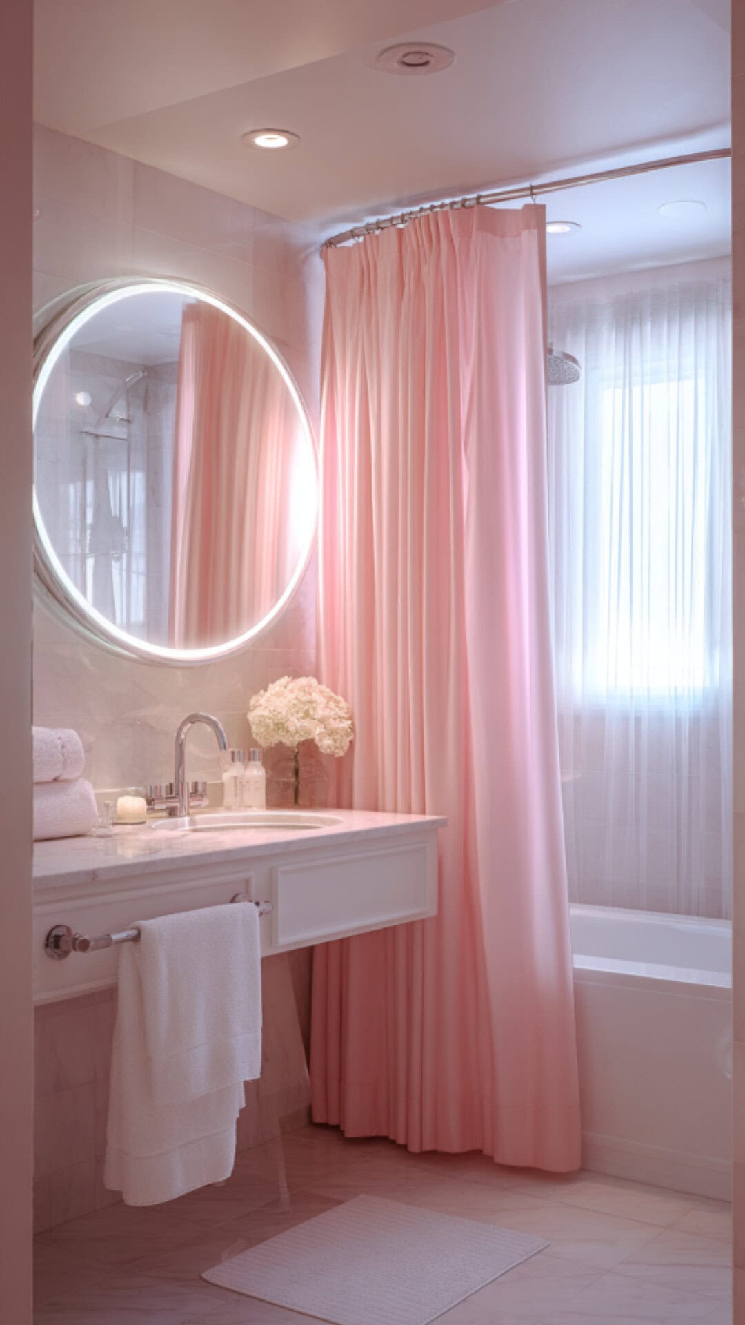 6. Pink Shower Curtain Bathroom with Playful Softness