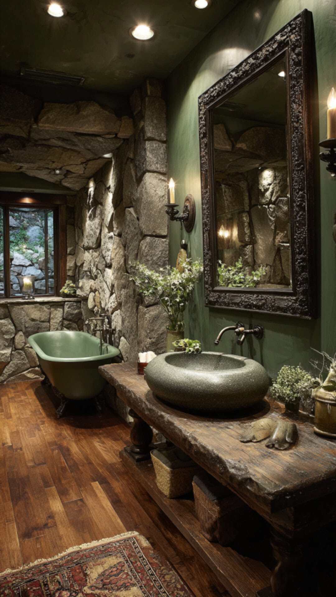 6. Green Stone Bathroom with Natural Tranquility