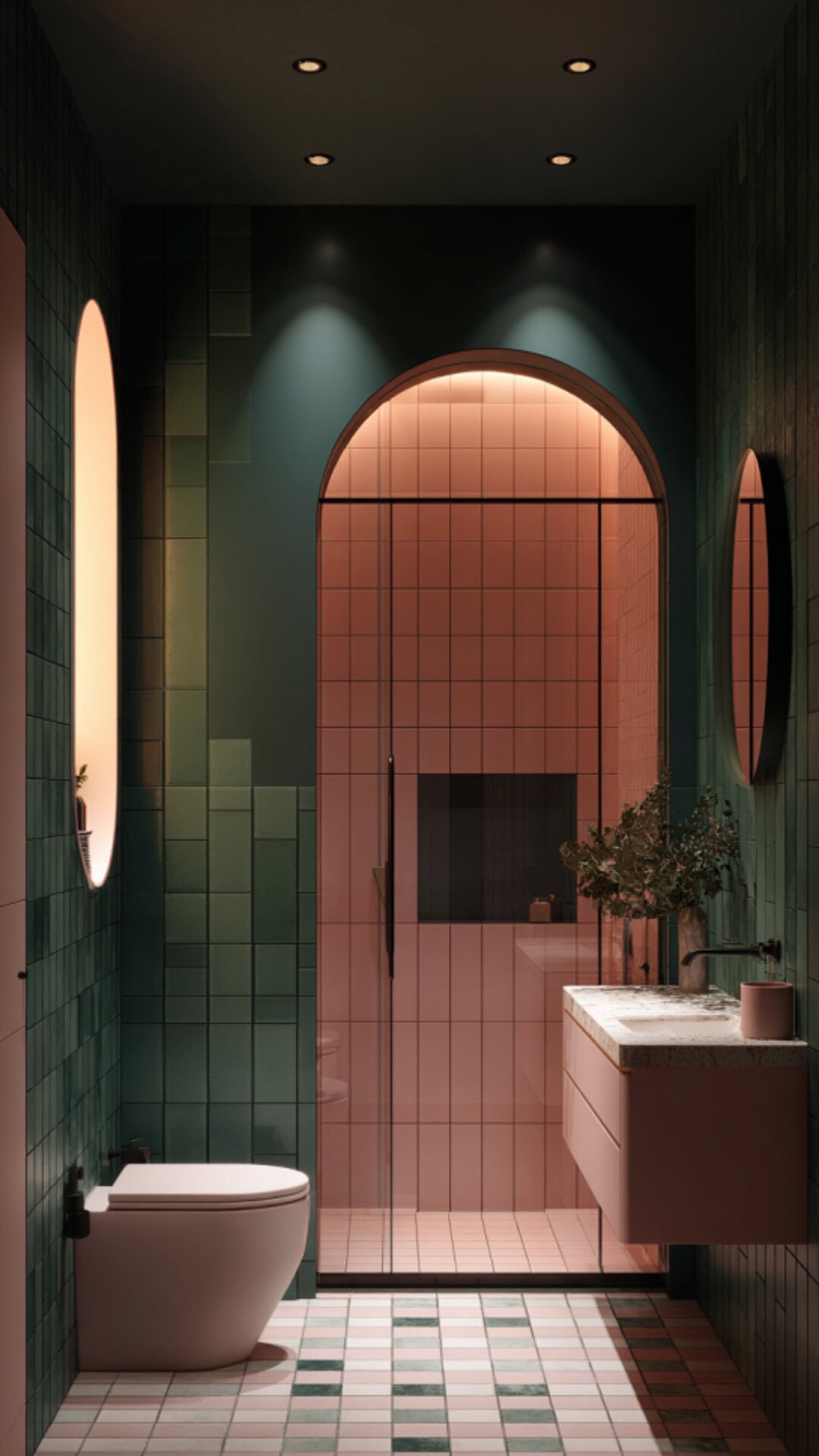 Pink and Dark Green Bathroom Idea