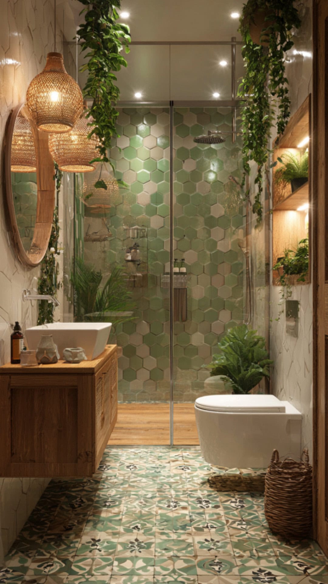 7. Tropical Bathroom Shower with Exotic Flair