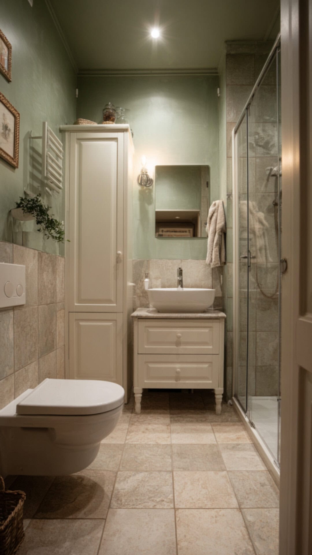 Beige and Sage Green Bathroom Palette