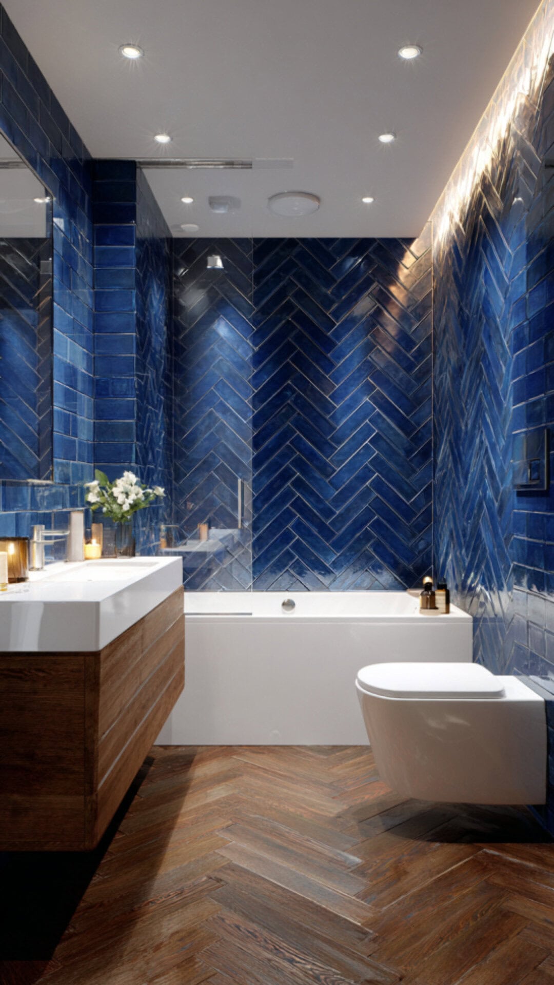 Herringbone Tile Bathroom Navy