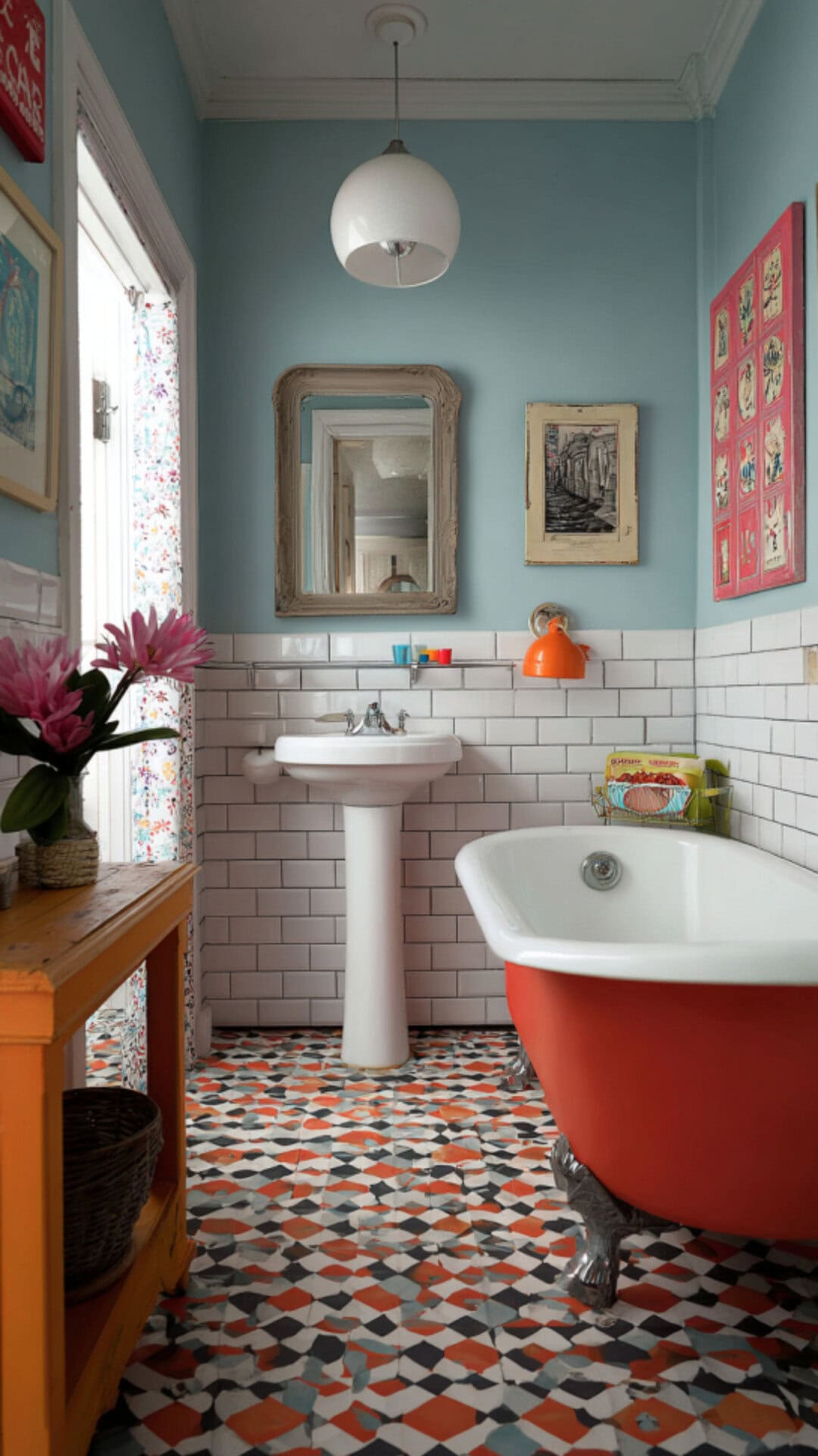 7. Vintage Funky Bathroom with Nostalgic Charm
