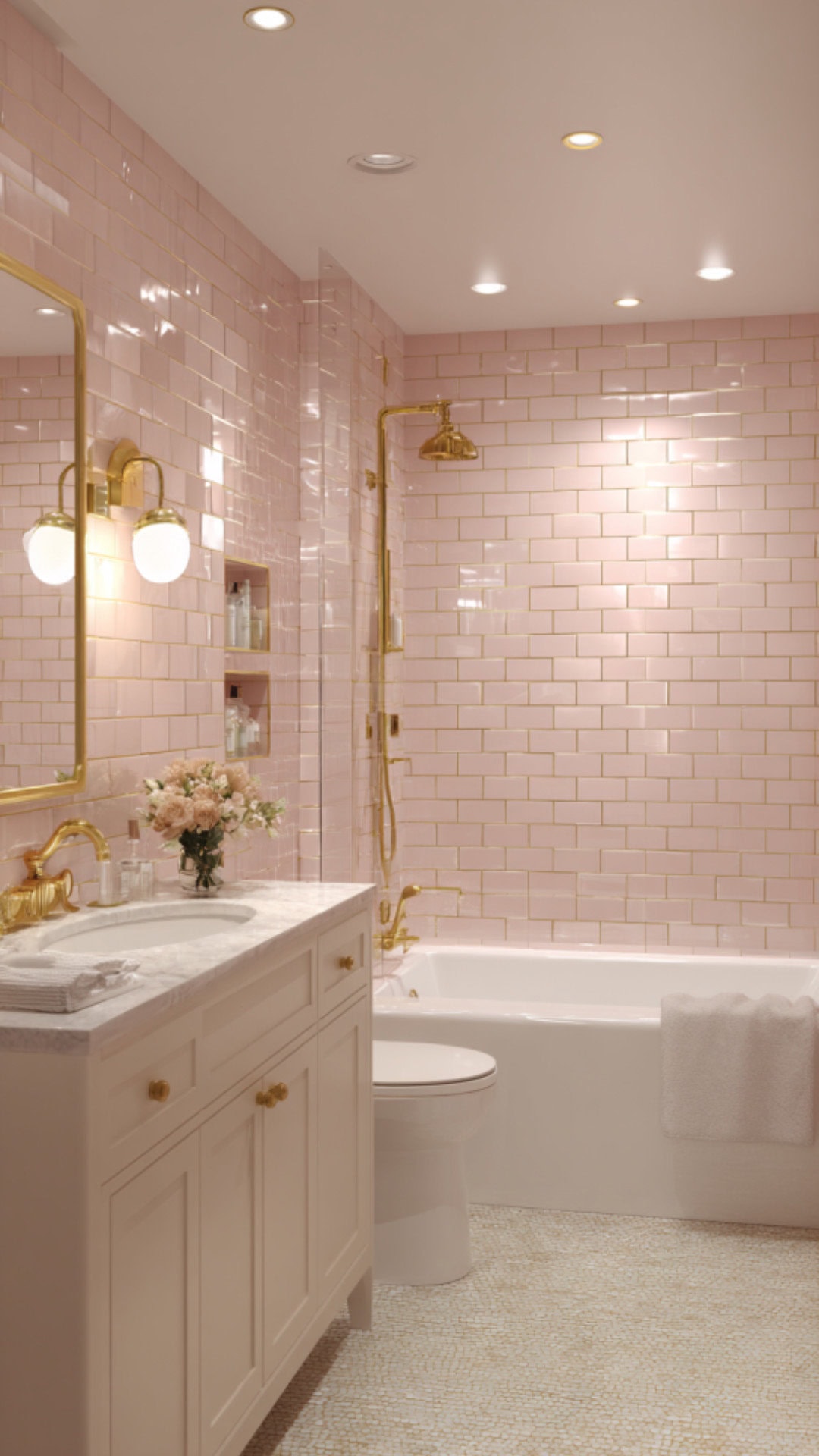 7. Pink Subway Tile Bathroom