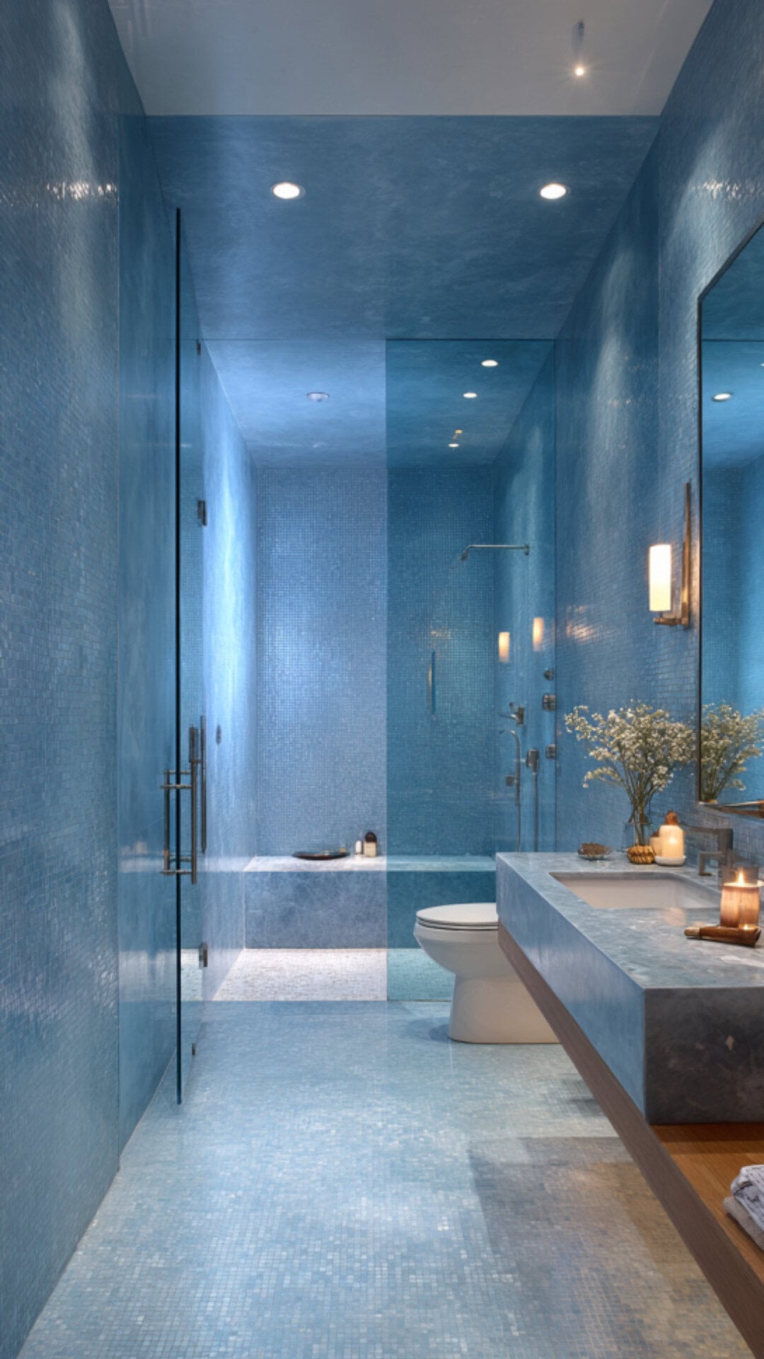 7. Blue Microcement Bathroom