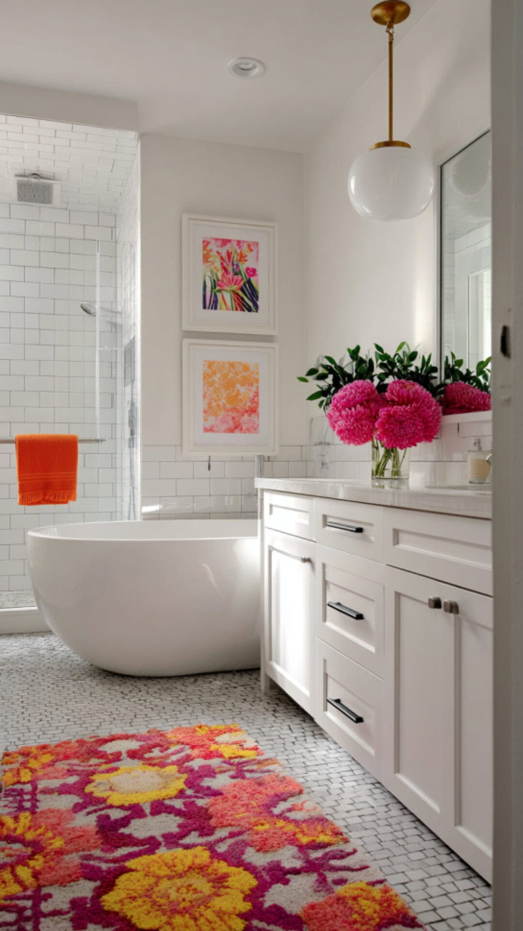 7. White Bathroom with Colorful Accents for Fresh Contrast