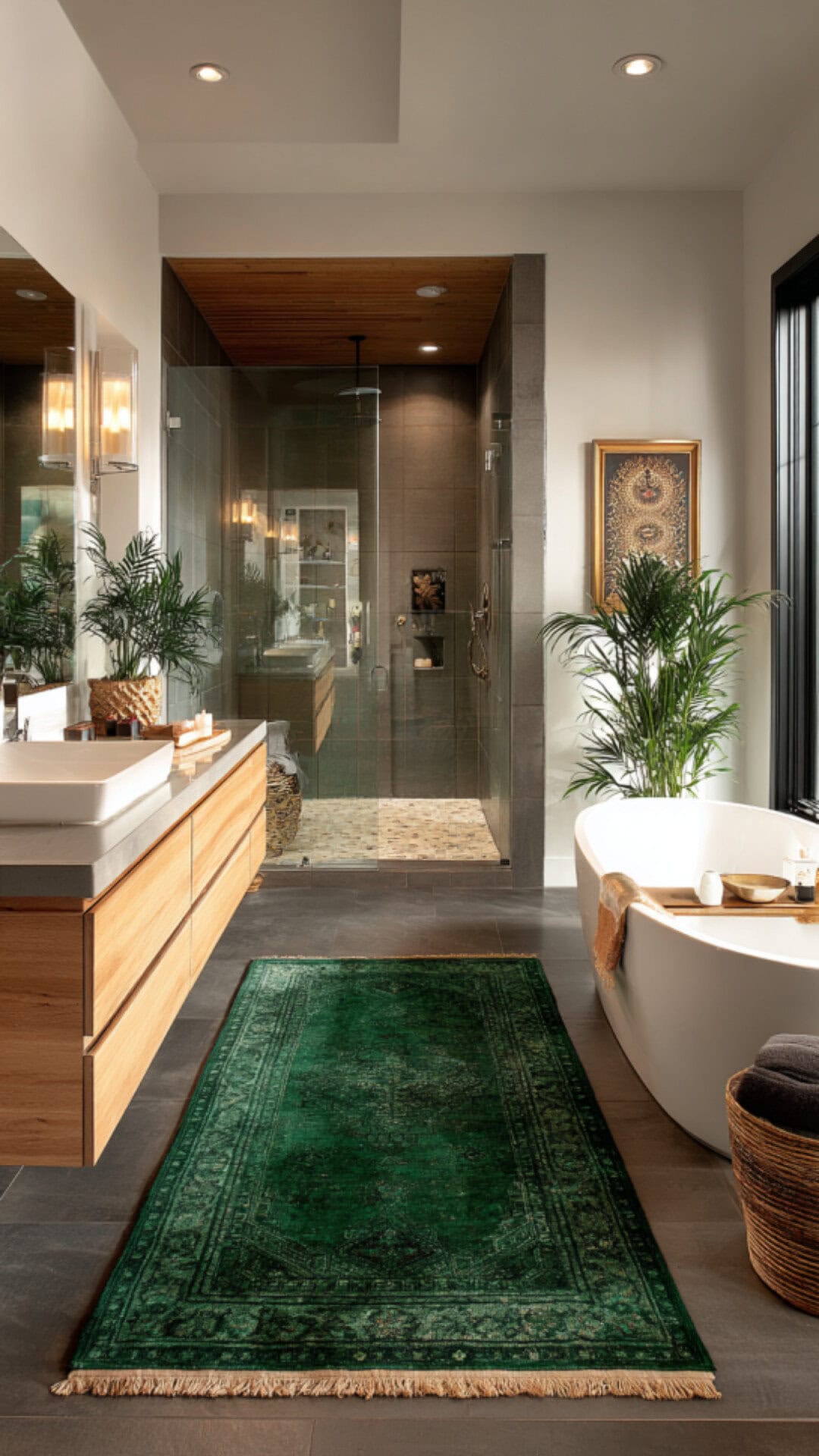 7. Green Bathroom Rug with Natural Energy
