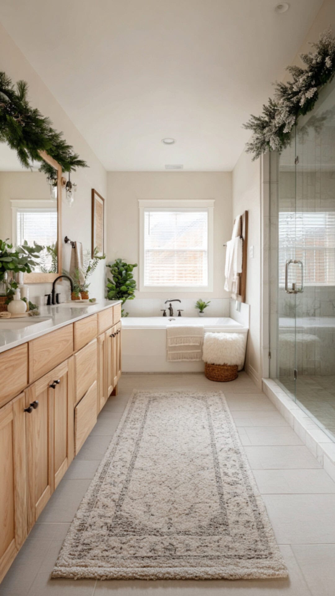 7. Neutral Christmas Bathroom Decor with Soft Elegance