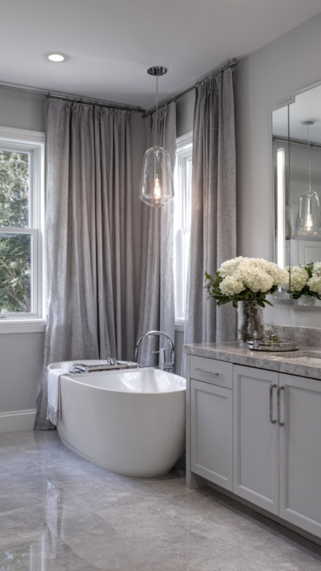7. Gray Bathroom Curtain for Subtle Sophistication
