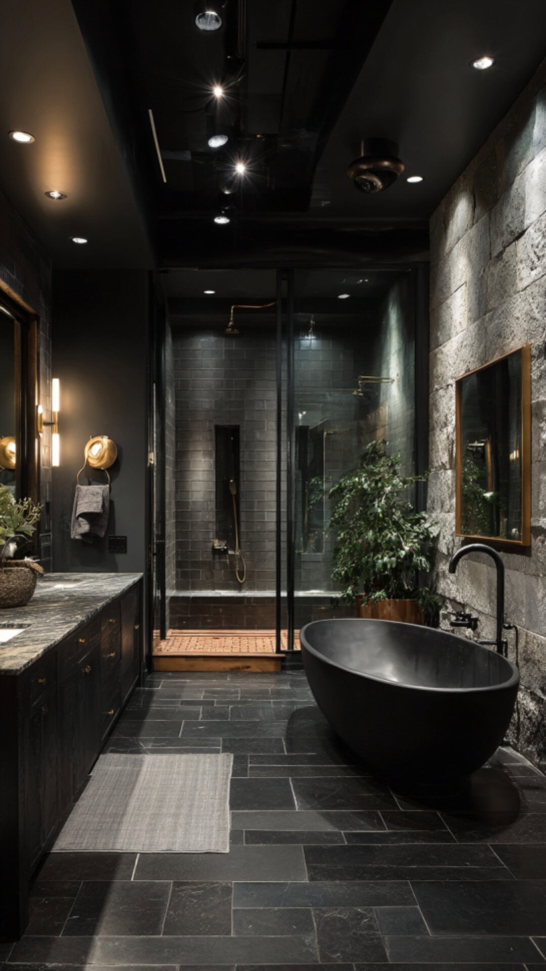 7. Black Bathroom Flooring for Modern Drama