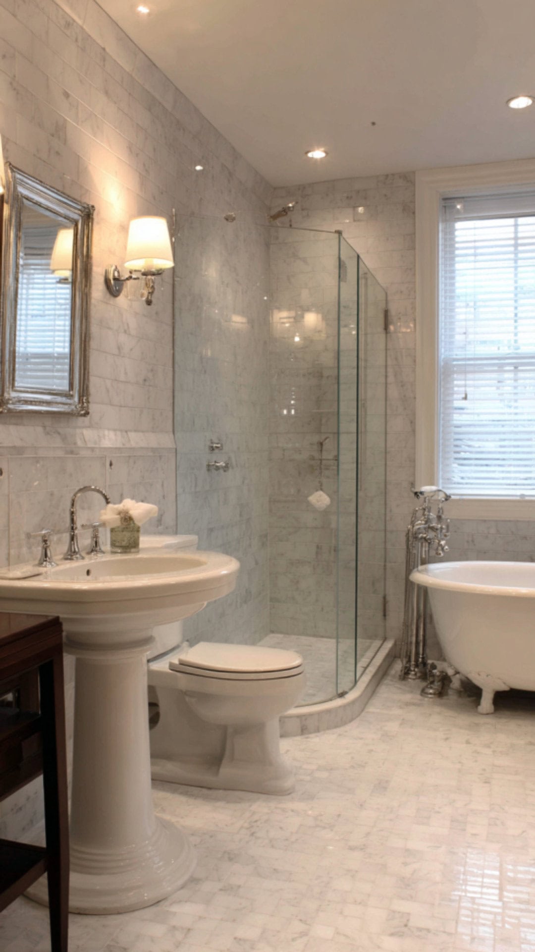 7. Classic Pedestal Sink Bathroom with Timeless Appeal